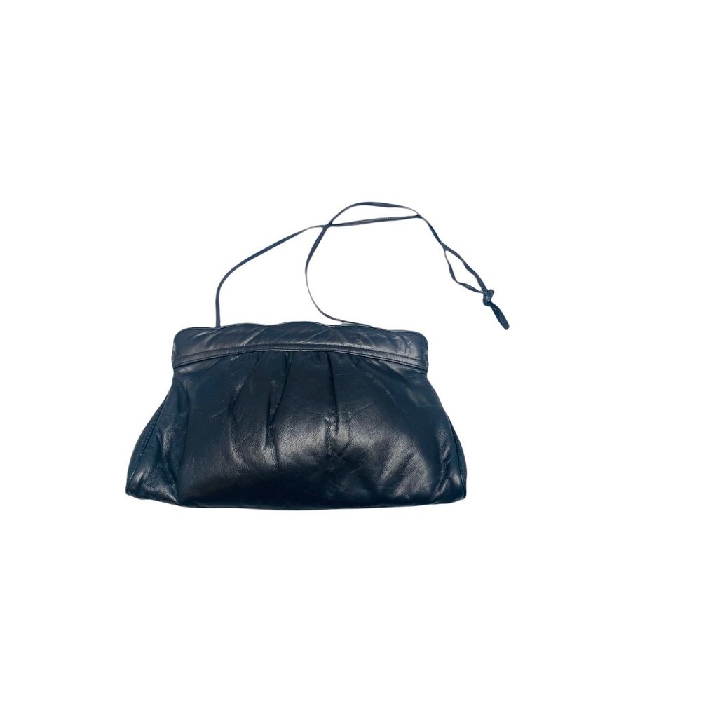 Vintage Zenith Handmade Leather Crossbody Purse Clutch Scalloped Top Black - Picture 2 of 8